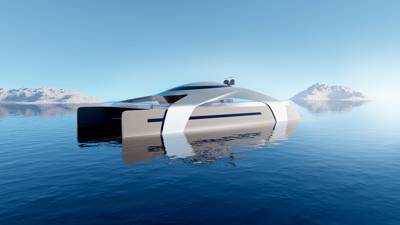 Bionic boat catamaran concept design Hydrogen luxury Sustainable transportation yacht