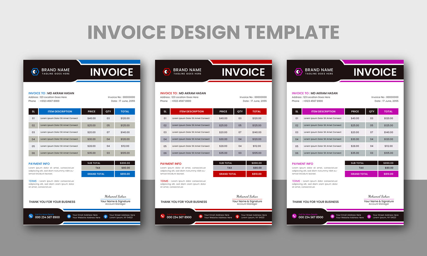 Invoice Design template business corporate invoices bill design adobe illustrator bill form paper Business invoice
