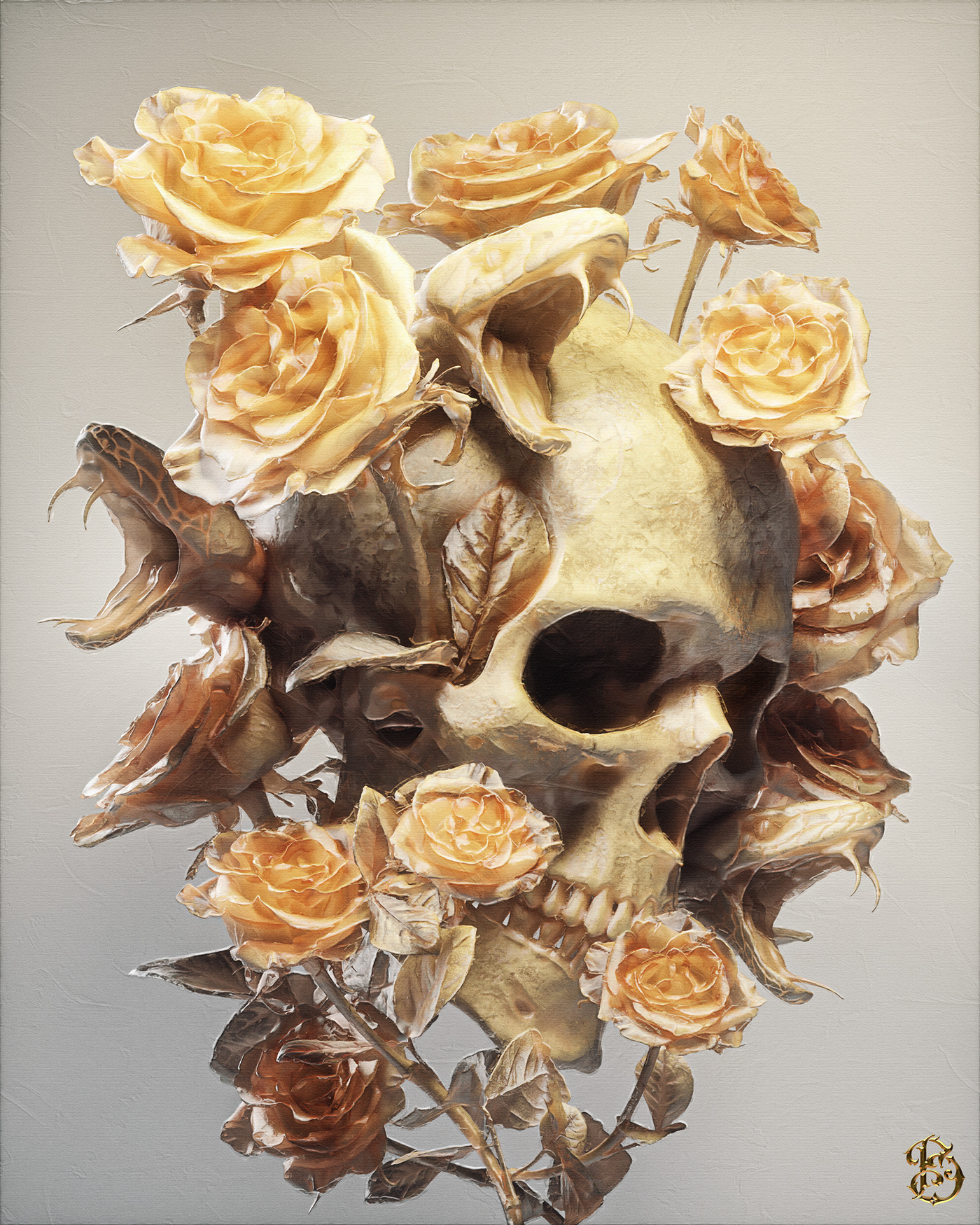 3D art billelis gold gothic ILLUSTRATION  skeleton skull Zbrush