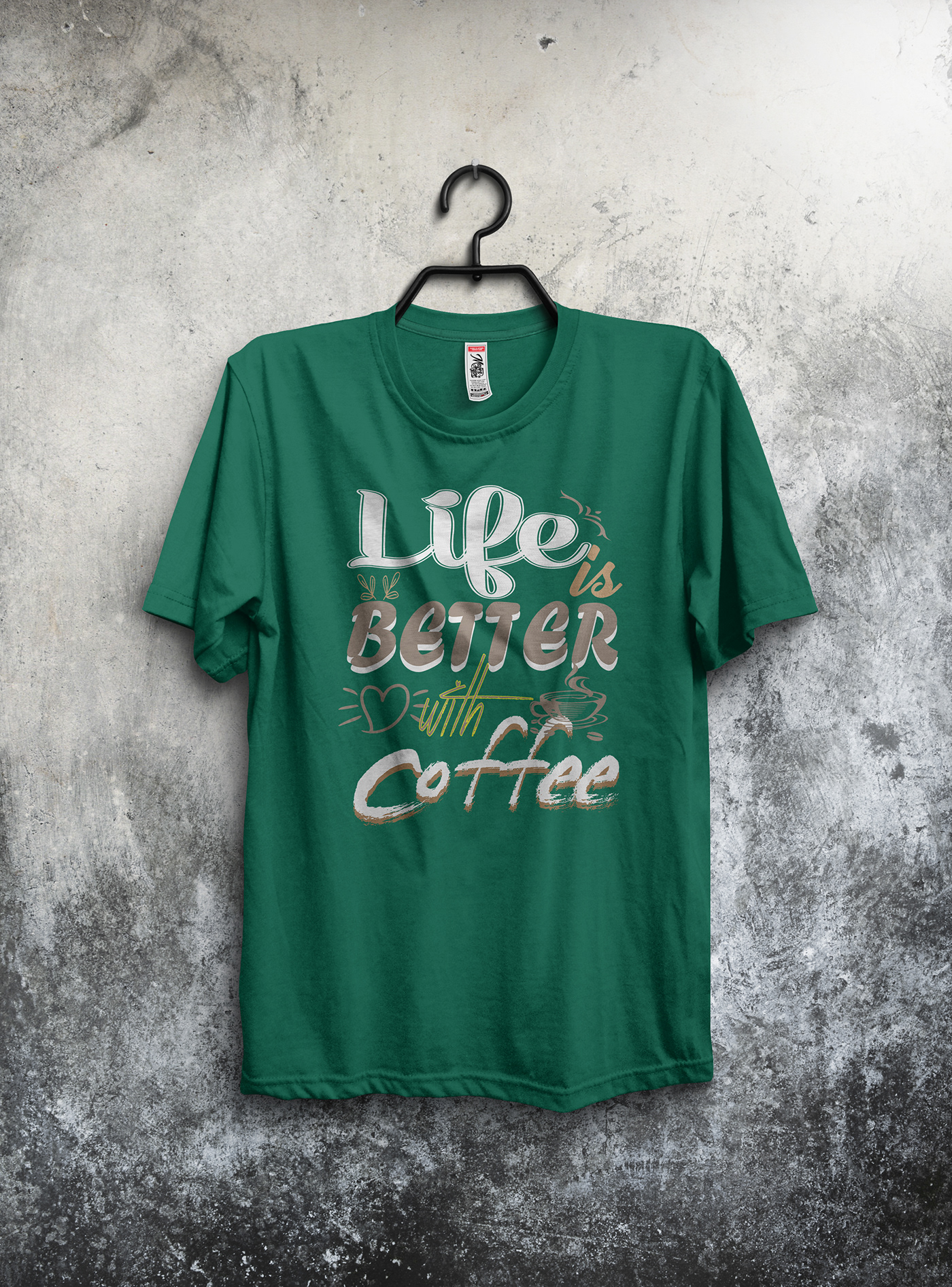 green typography   Coffee cafe Food  restaurant menu Advertising  Fast food Coffee T-Shirt Design