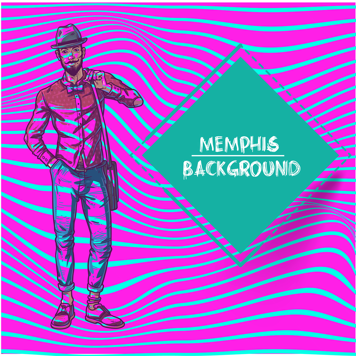 Memphis background memphis art line drawing Character cartoon ILLUSTRATION  vector art