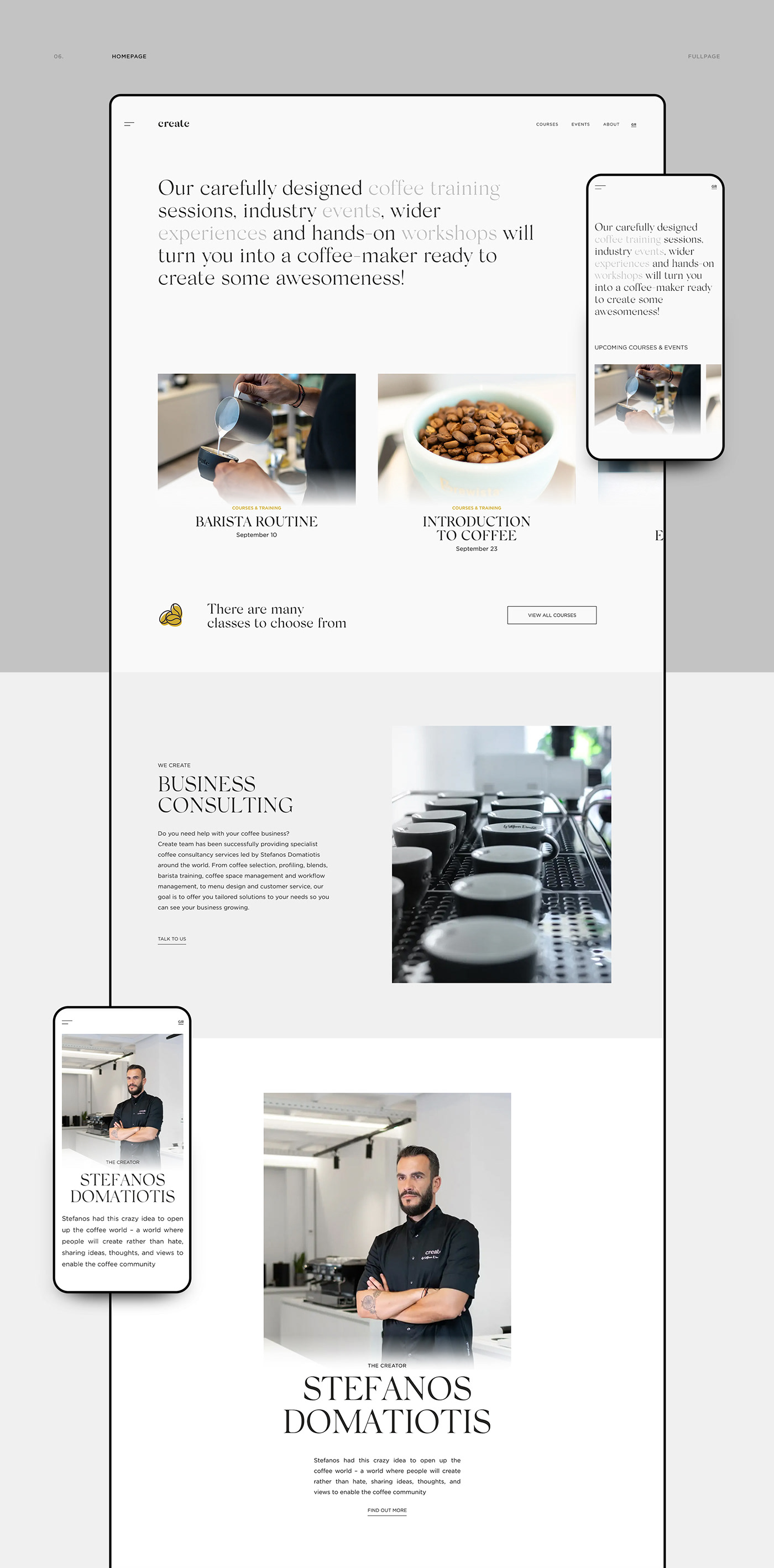 barista Booking clean Coffee Experience minimal typographic UI ux Website
