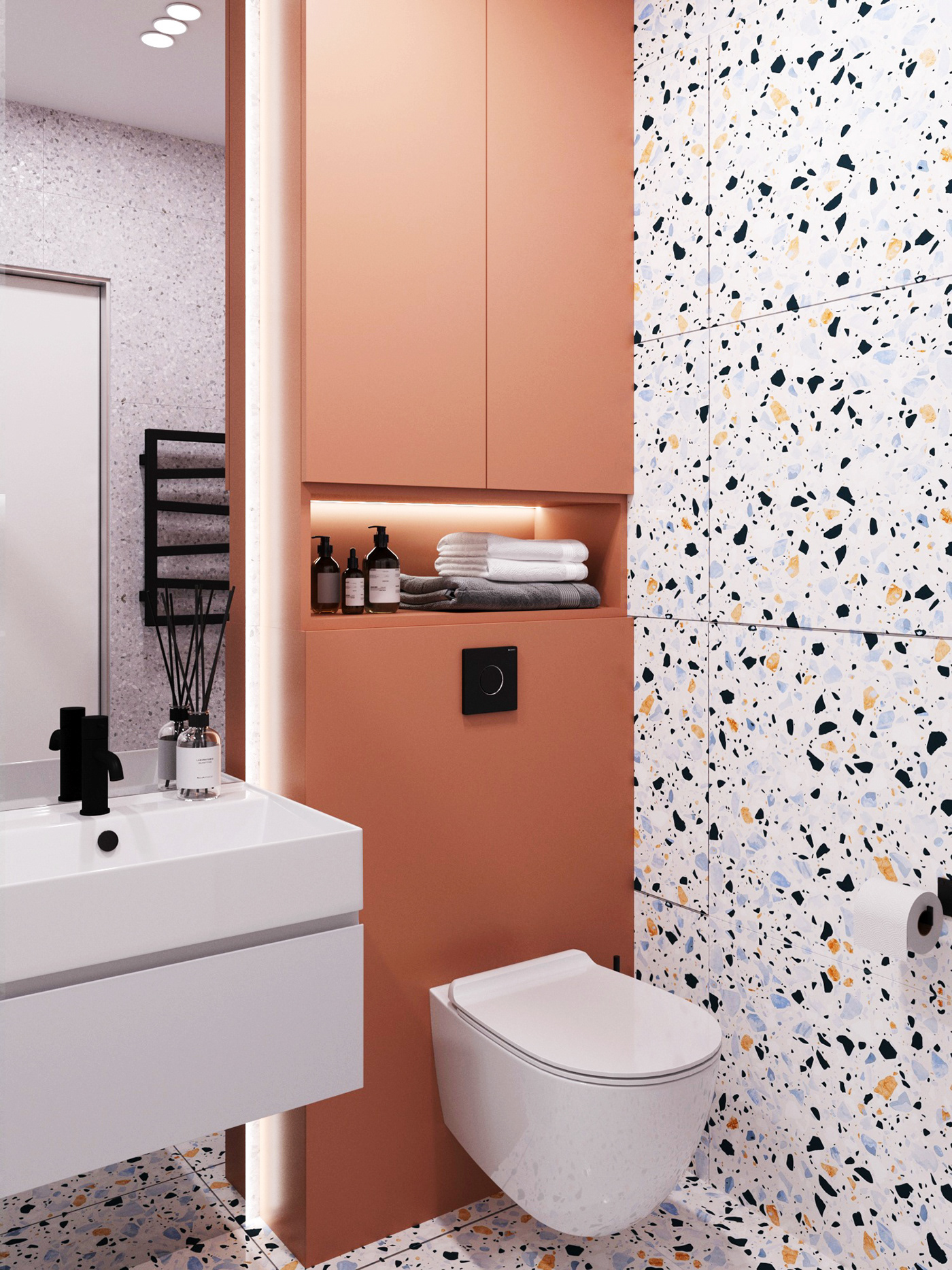 3ds max apartment design colorful DESIGN comfortable interior interior design  Minimalism Modern Design orangedesign Terrazzo visualization