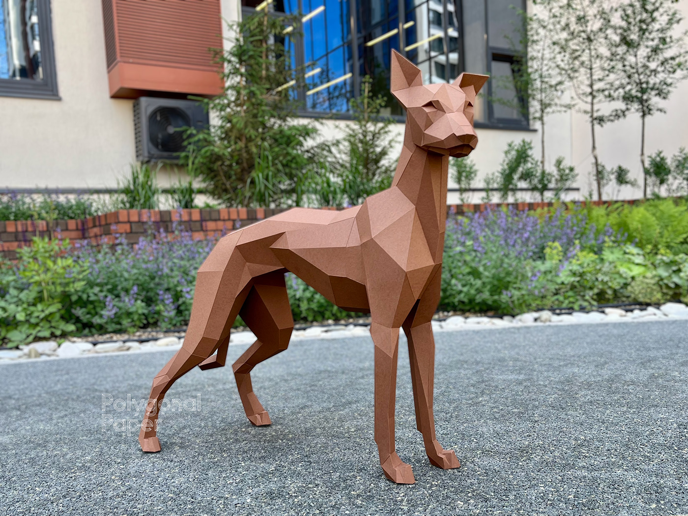 papercraft sculpture whippet paper Low Poly geometric decor 3D DIY dog