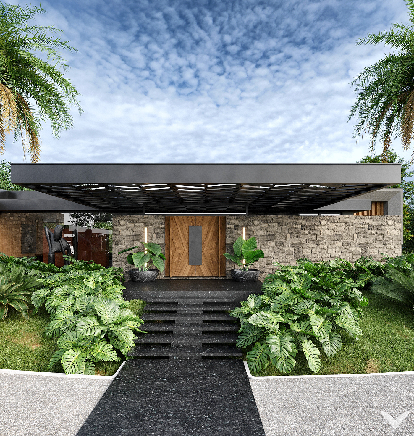 3D architecture exterior house modern Nature Outdoor Pool Render visualization
