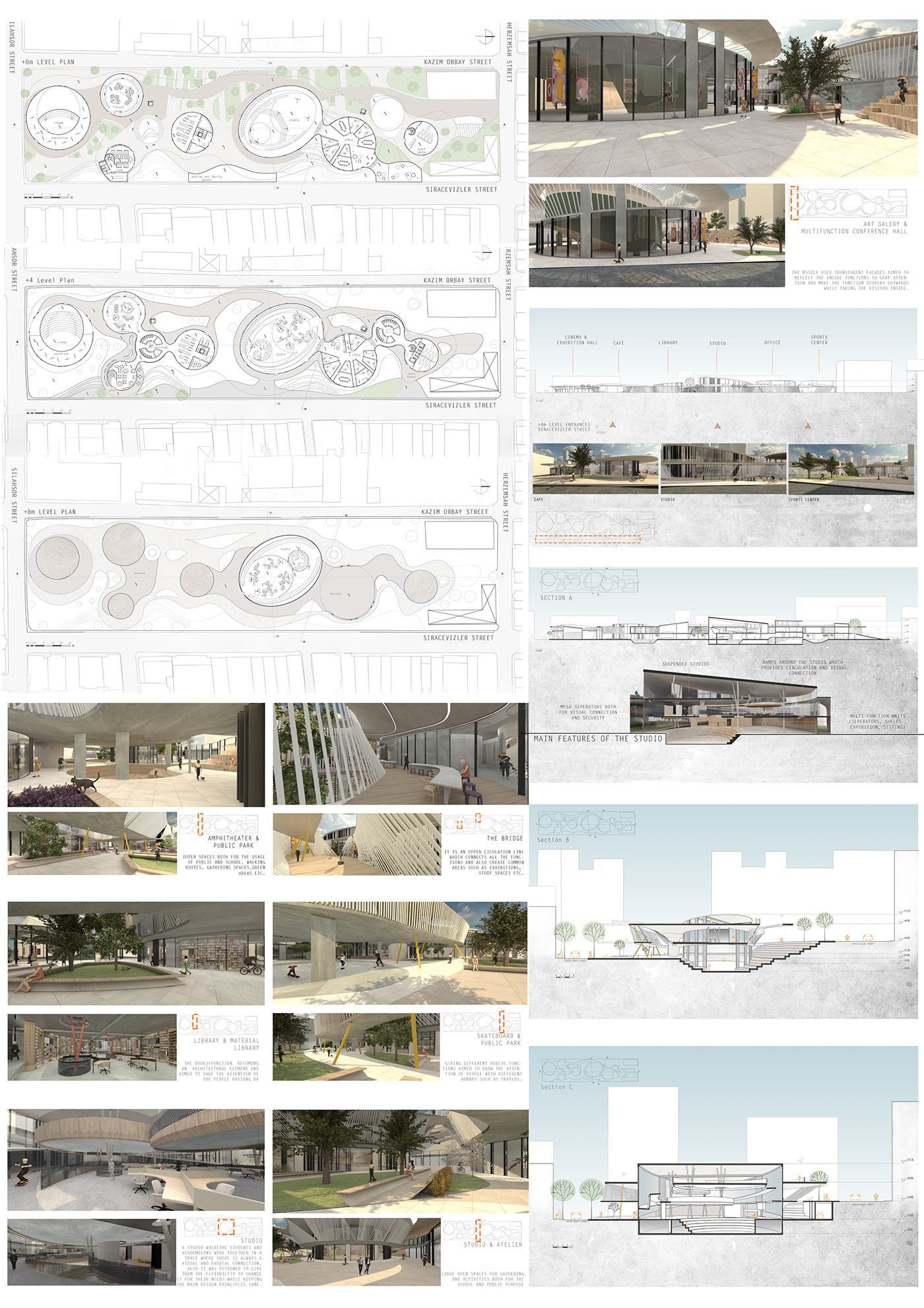 academy amorphous architecture school Art Gallery  circular plan layout library organic form public park