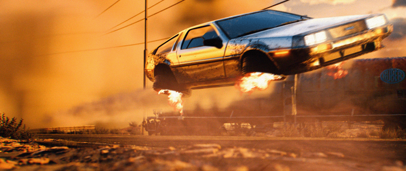 3D after effects animation  car cinema 4d DeLorean motion graphics  octane Render simulation