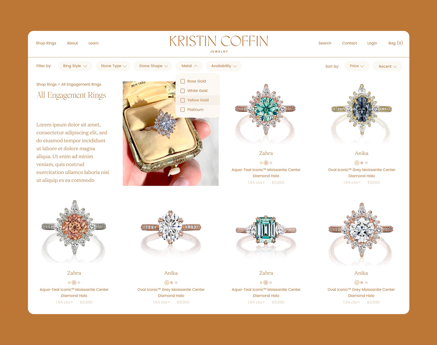 jewelry luxury wedding Website Shopify Ecommerce UI/UX elegant engagement rings