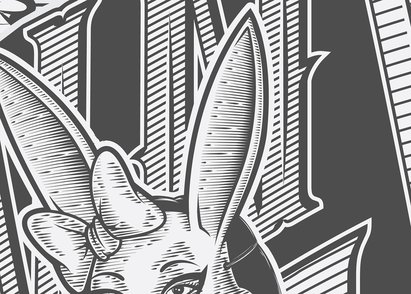 bunny lettering ornaments vector shoes recorded grabado ILLUSTRATION 