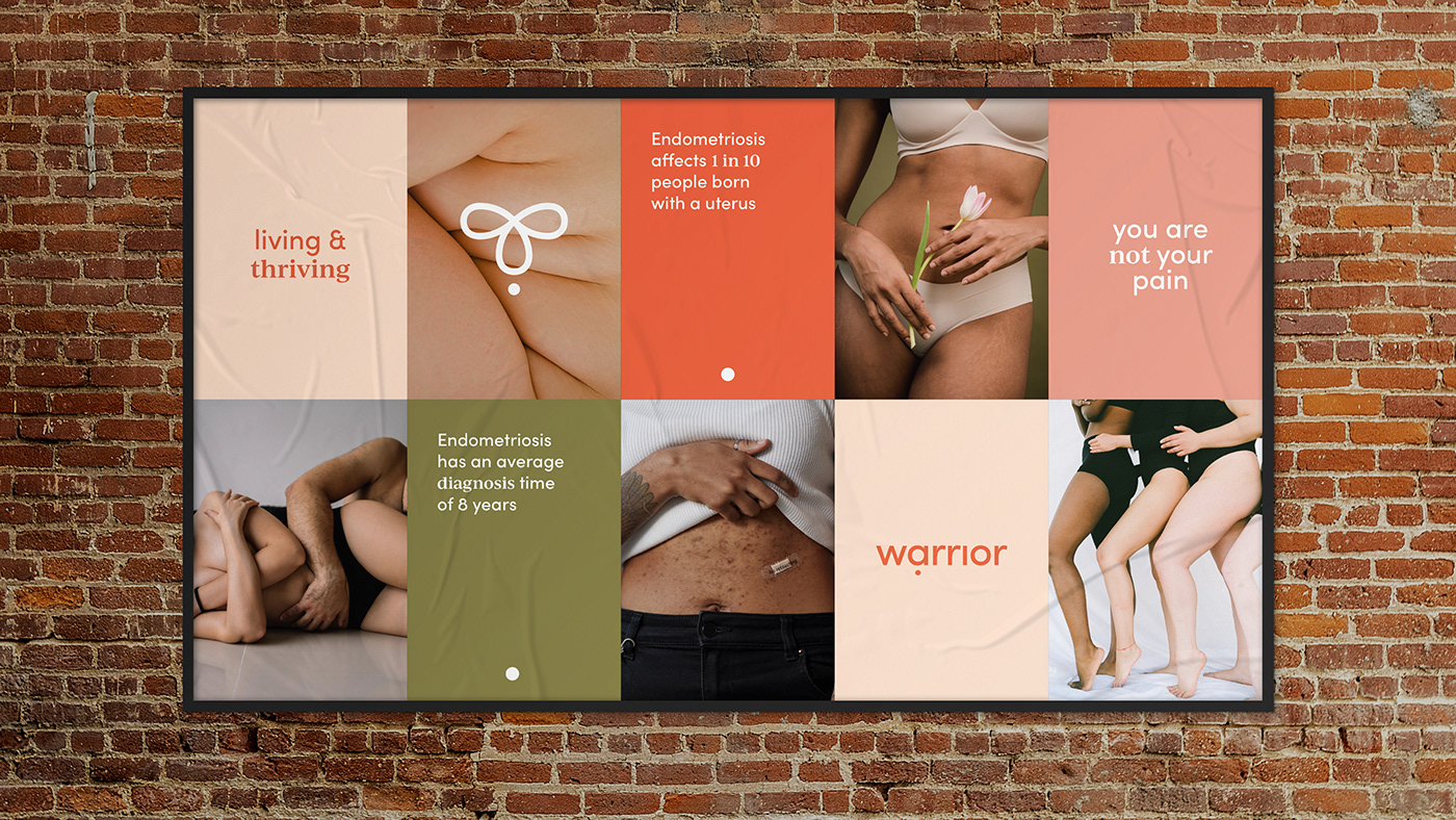 Billboard showing a series of posters designed to raise awareness about Endometriosis for Warrior