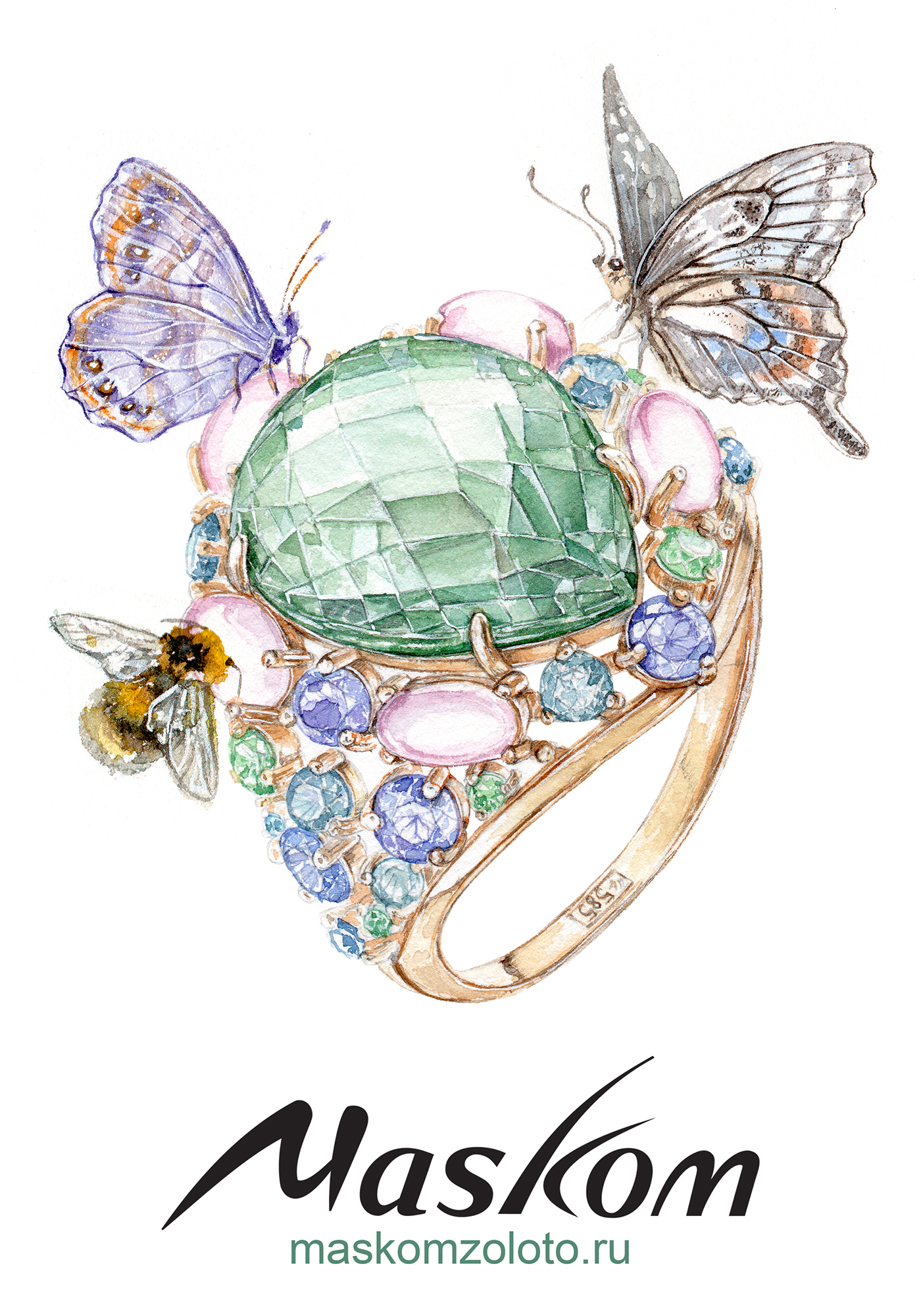 ring jewelry watercolor Render Gems Jewelry Design  gold ring ILLUSTRATION  jewelry render ювелирные украшения
