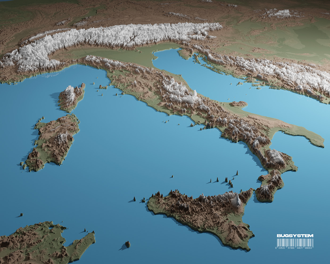 cartography Italy Geography Poster Design Digital Art  blender 3dart CGI 3dmap map