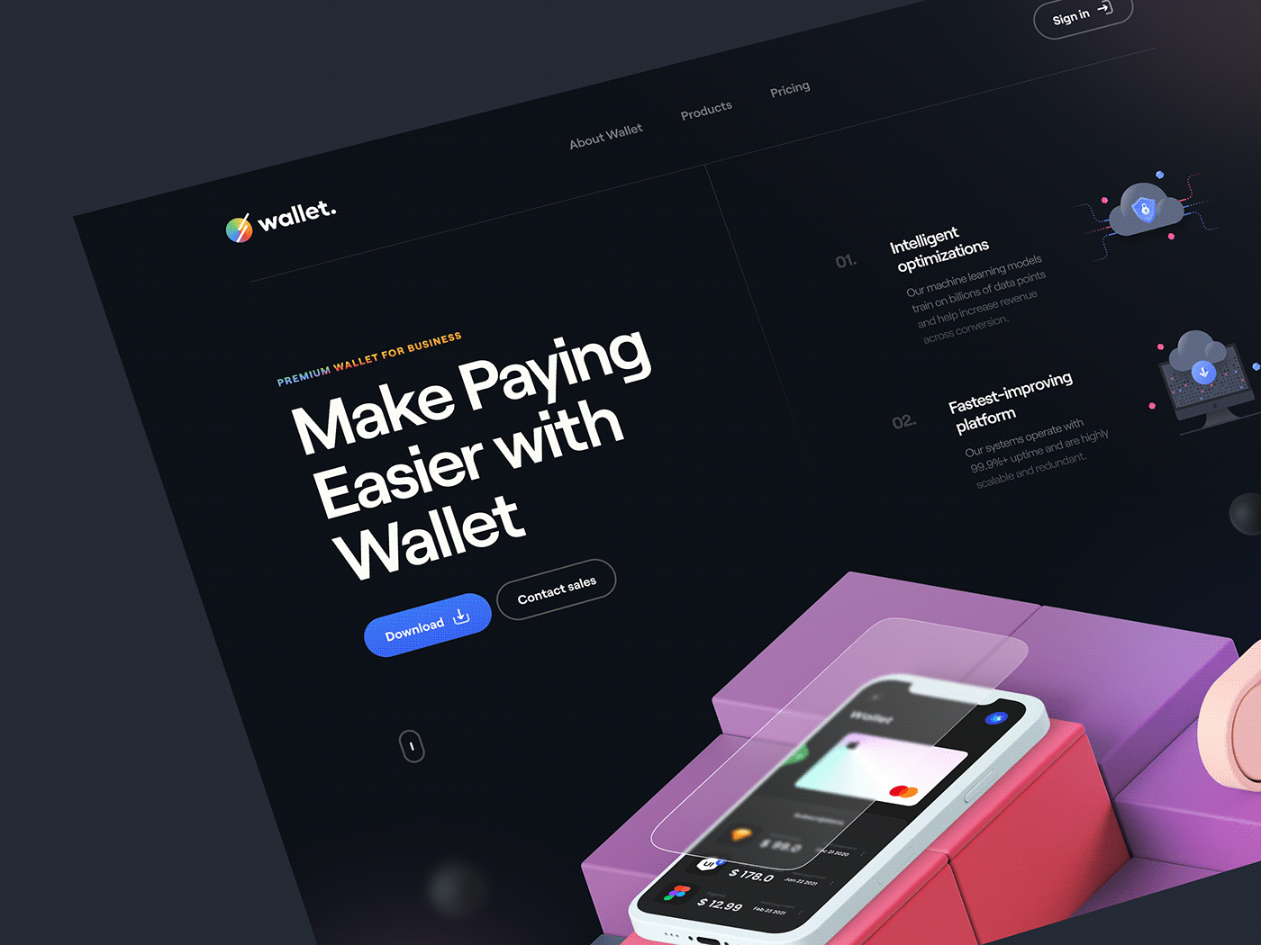 3D app landing page payment UI ui design WALLET Web Web Design  Website