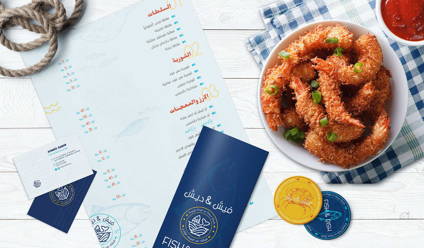 branding  restaurant sea food fish Food  identity Layout logo menu poster
