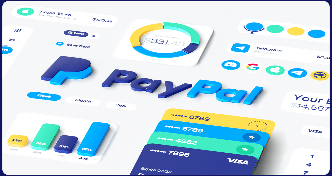 3D Fintech paypal banking finance Mobile app Website UI/UX user interface fintech app