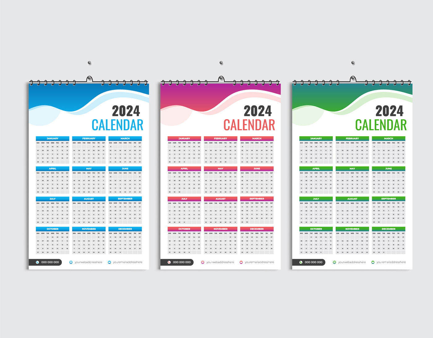 Wall calendar 2024 design template