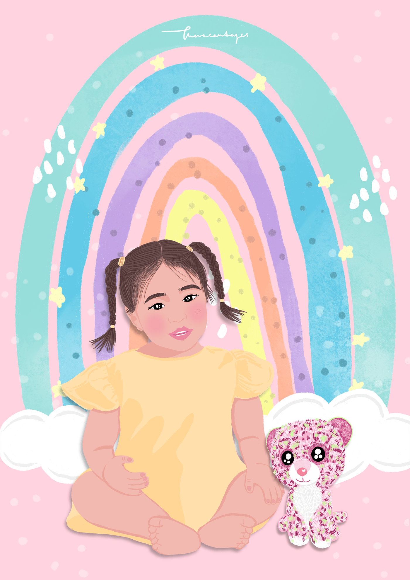 Commissioned work girls ILLUSTRATION  Nursery Decor pastel colours portrait illustration thevacanteyes toddler