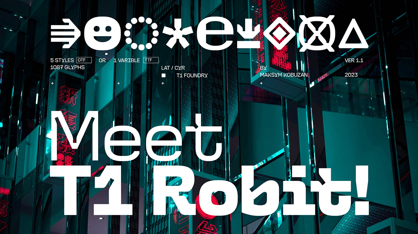 Cyrillic sans serif display font Typeface font futuristic sci-fi Cyberpunk robot