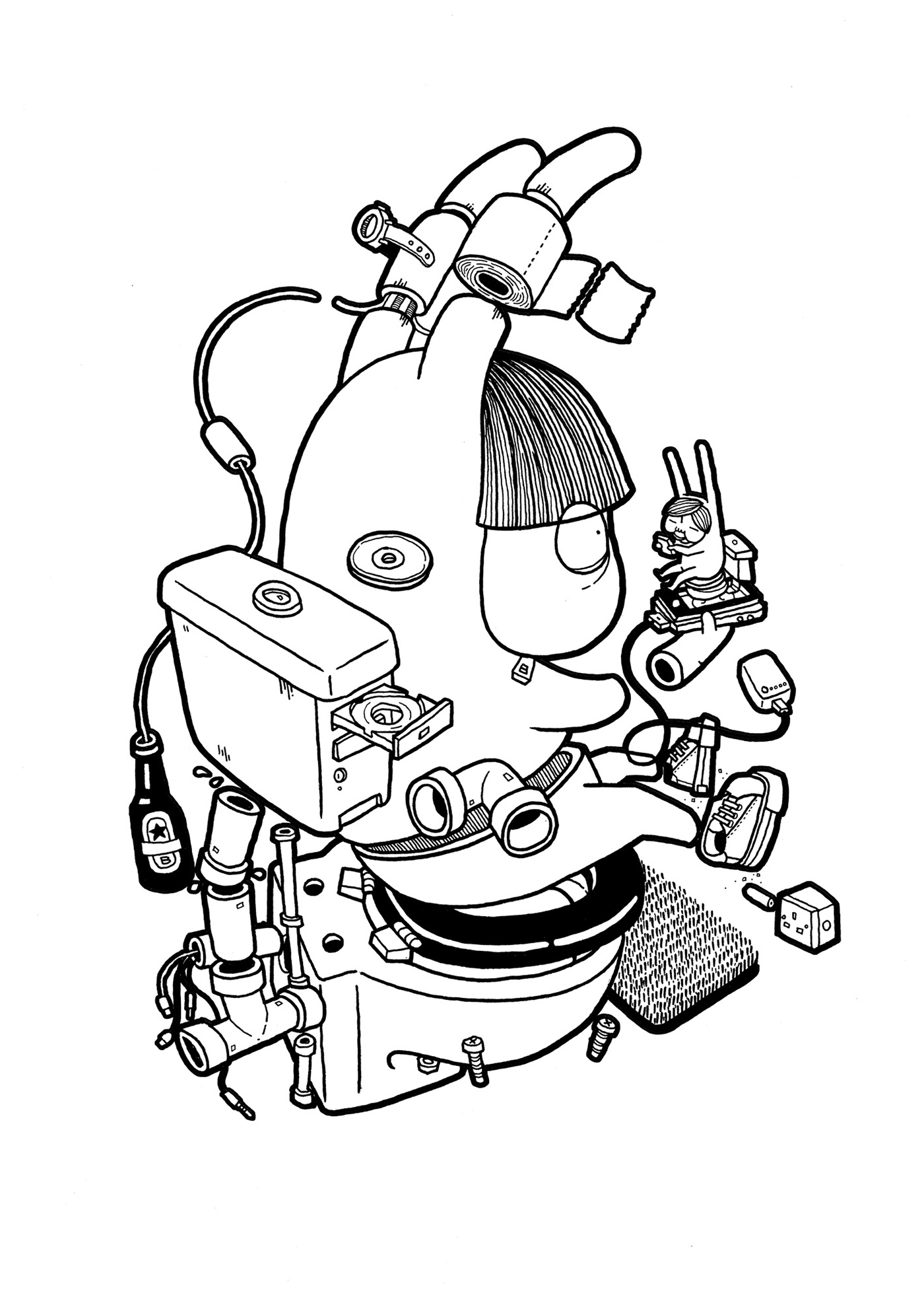 'illustration' b&w Black&white Bunnymen iphone microwave Computer brainrental hand drawn artist Illustrator