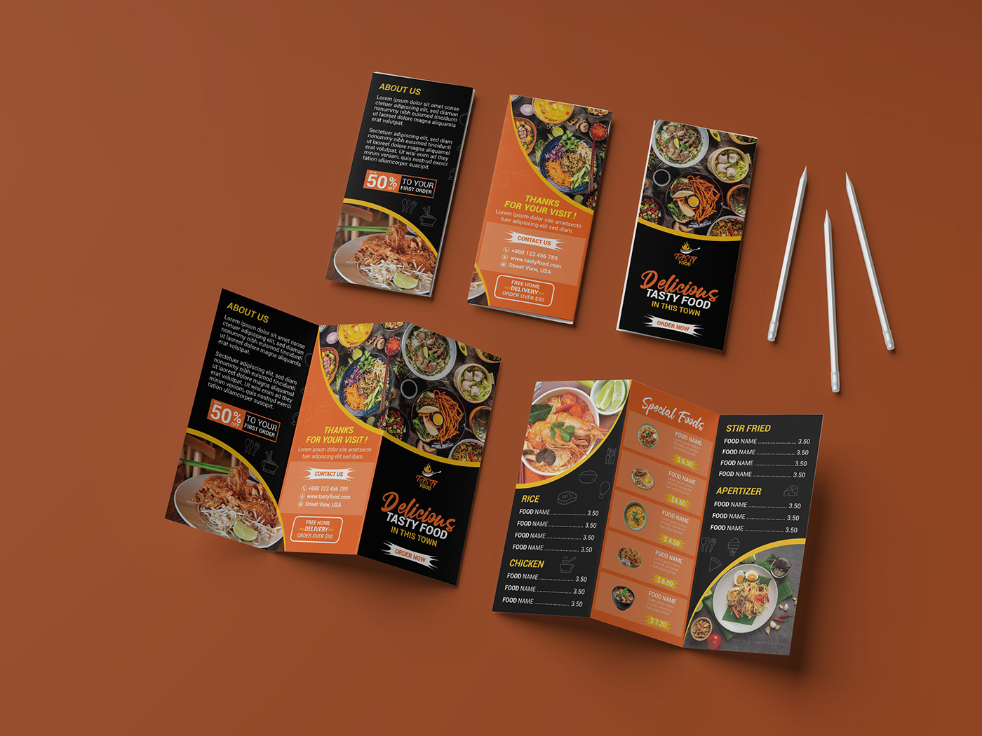 Food  restaurant brochure brochure design trifold bifold flyer Graphic Designer menu menu design