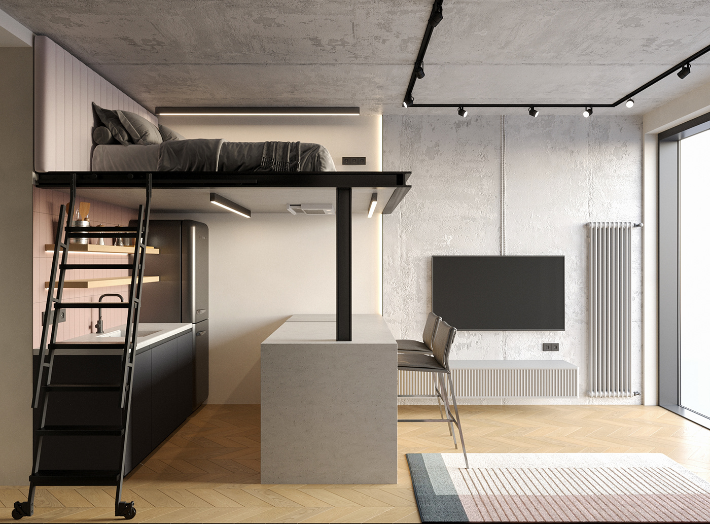 apartment design studio room design 3ds max Render visualization interior design 