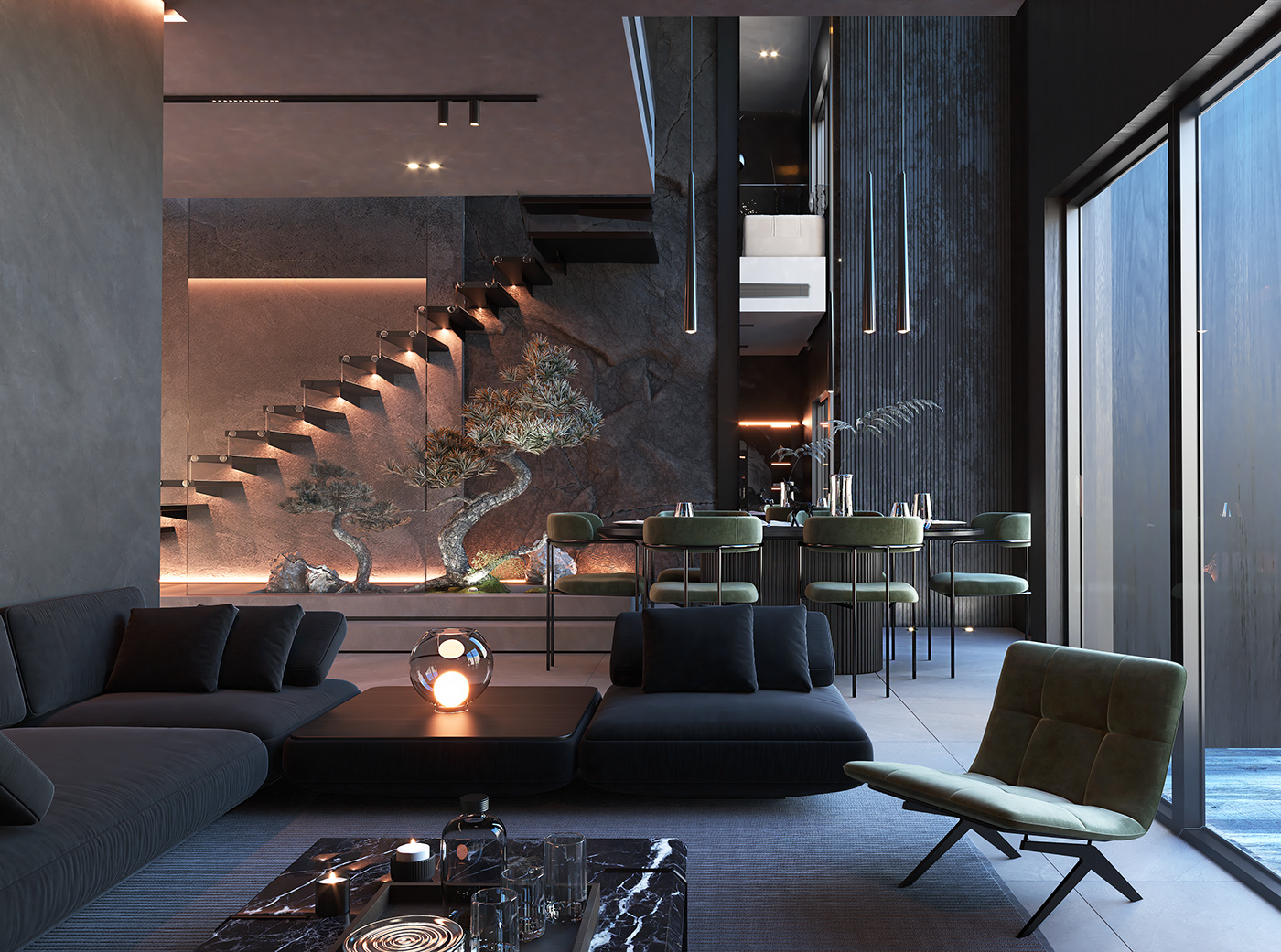 Render modern visualization elegant luxury reception dining living room vray