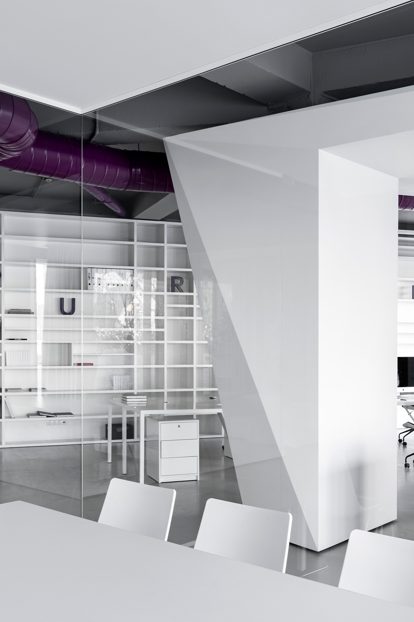 purple Office Space  openspace minimalist Minimalism concrete White design Interior