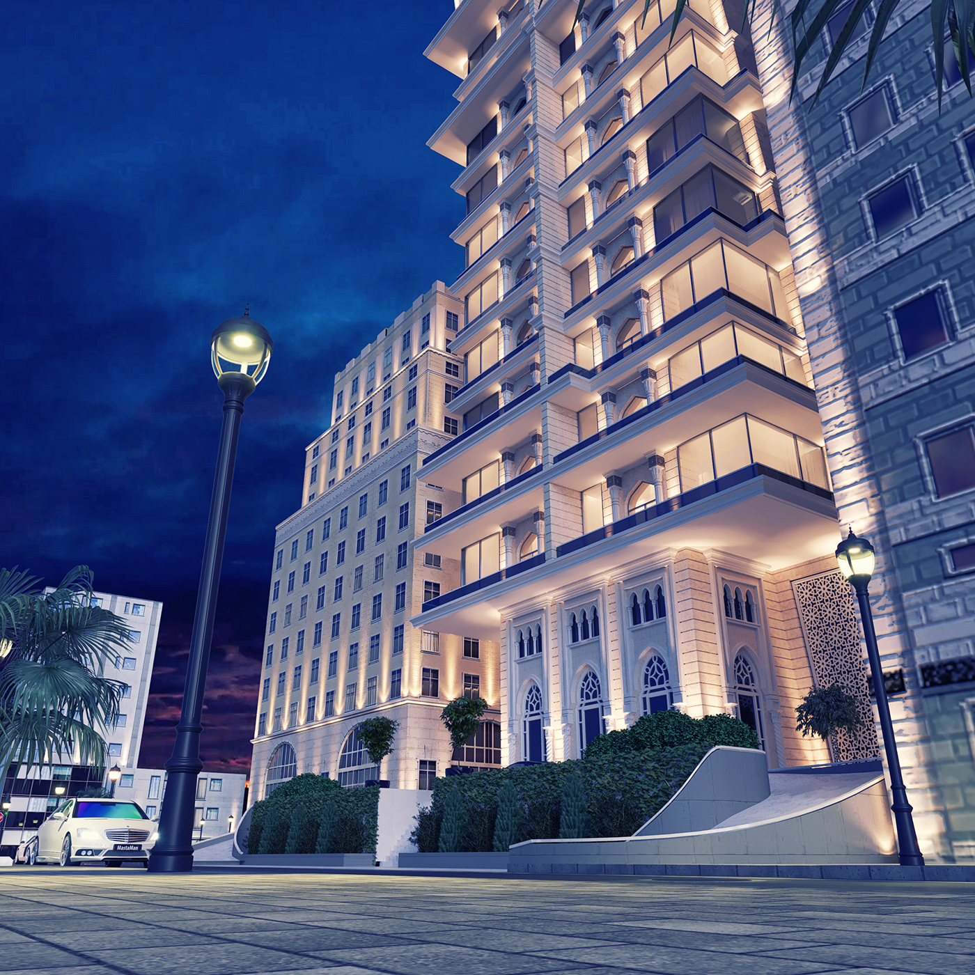 Fasade exterior Landscape dayrender nightrender corona 3dsmax Qatar doha visualization