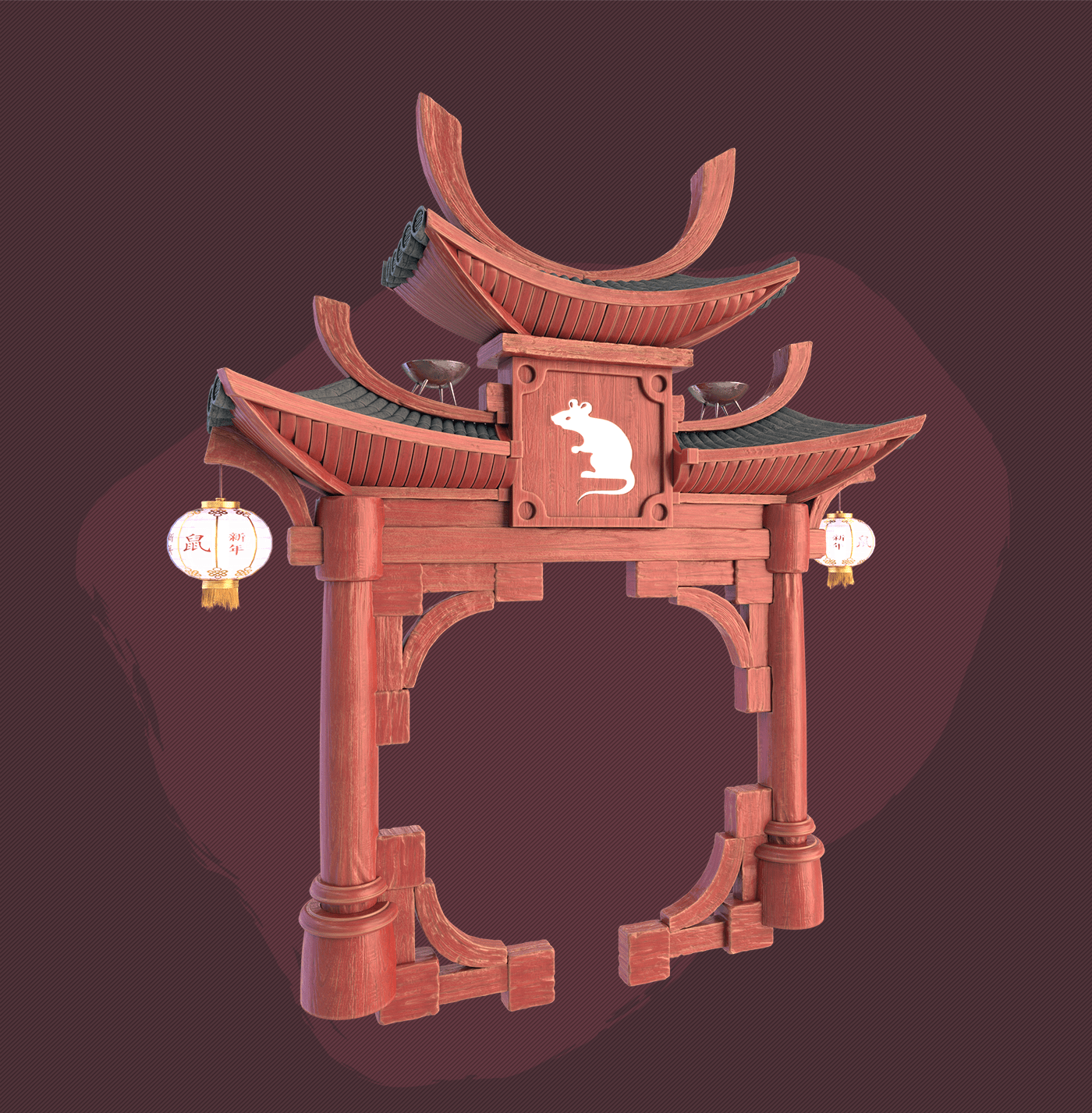 3D 3D Modelling china Game Assets japan gate wooden architecture wooden construction