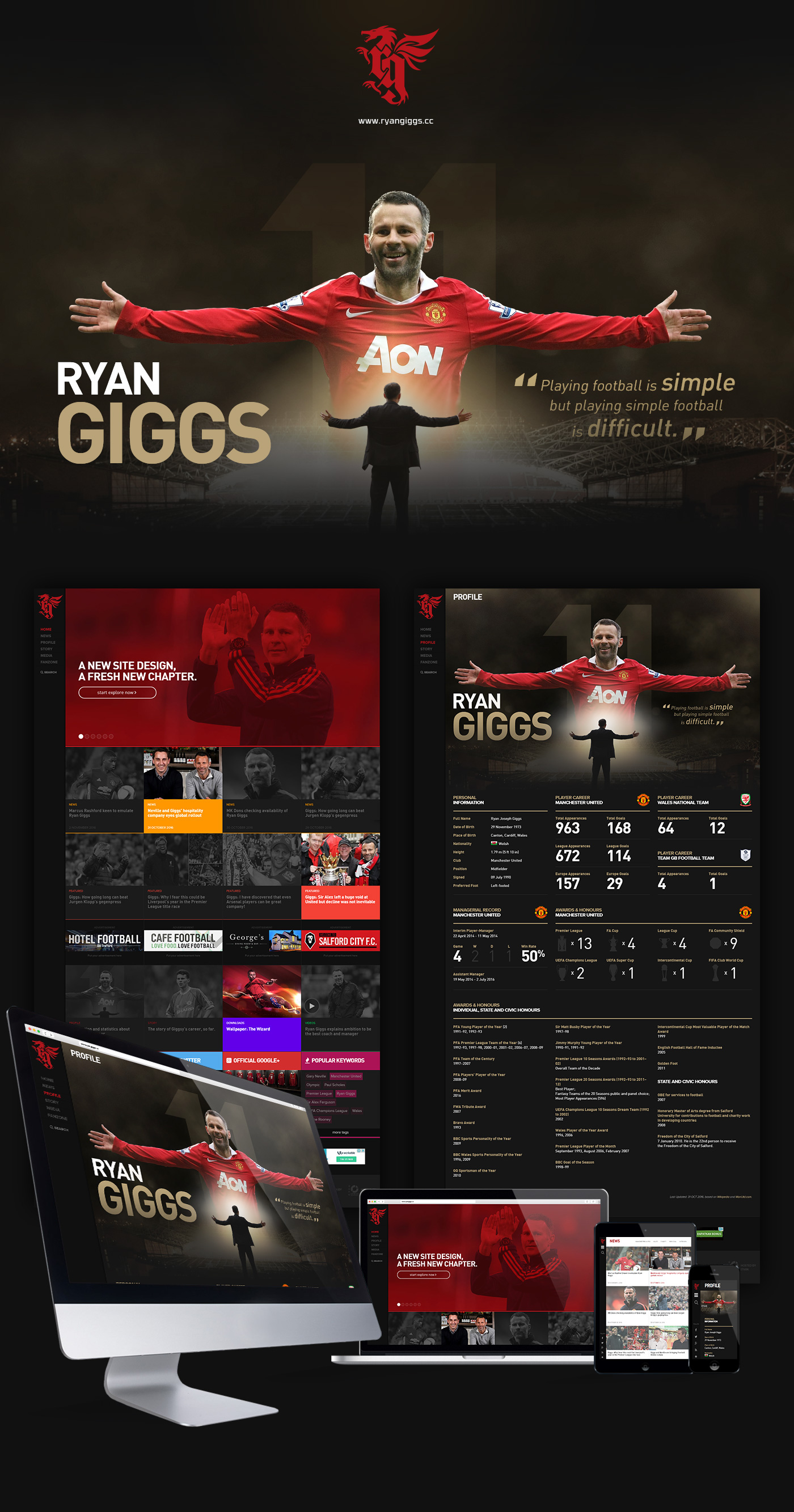 Ryan Giggs giggs football soccer Manchester United athlete sport wales Web Design  MUFC