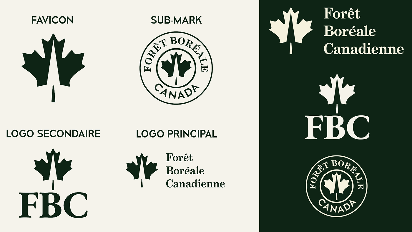 Déclinaison du logo de la fondation de protection de la forêt boréale canadienne.