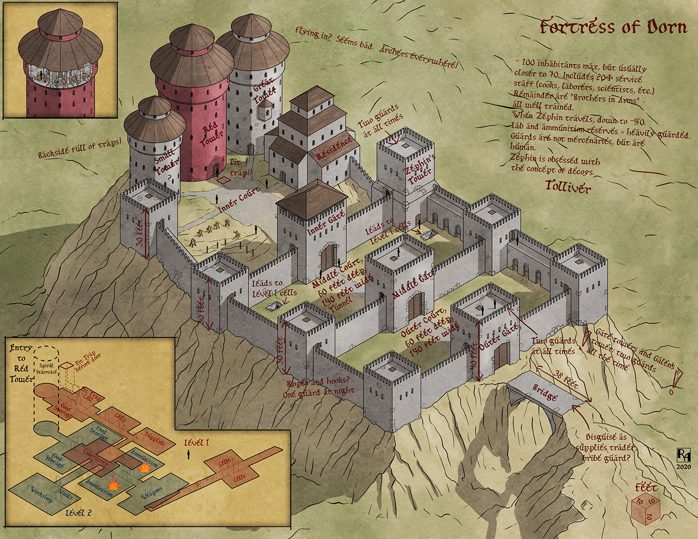 A commissioned map, showing a fortress drawn by a former prisoner. 