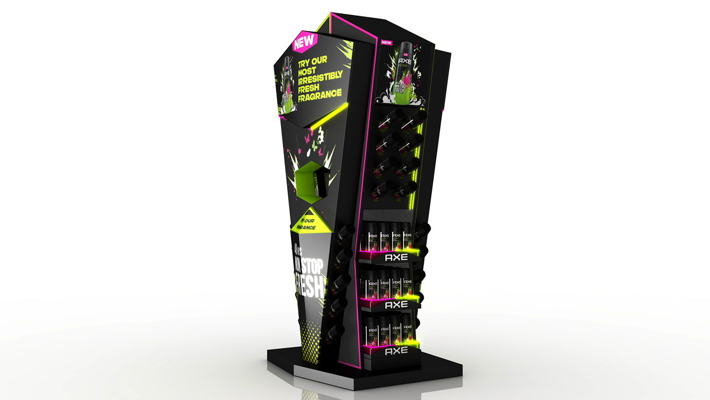 3D axe Display Floor Display Fragrance gondola pop posm Stand Unilever