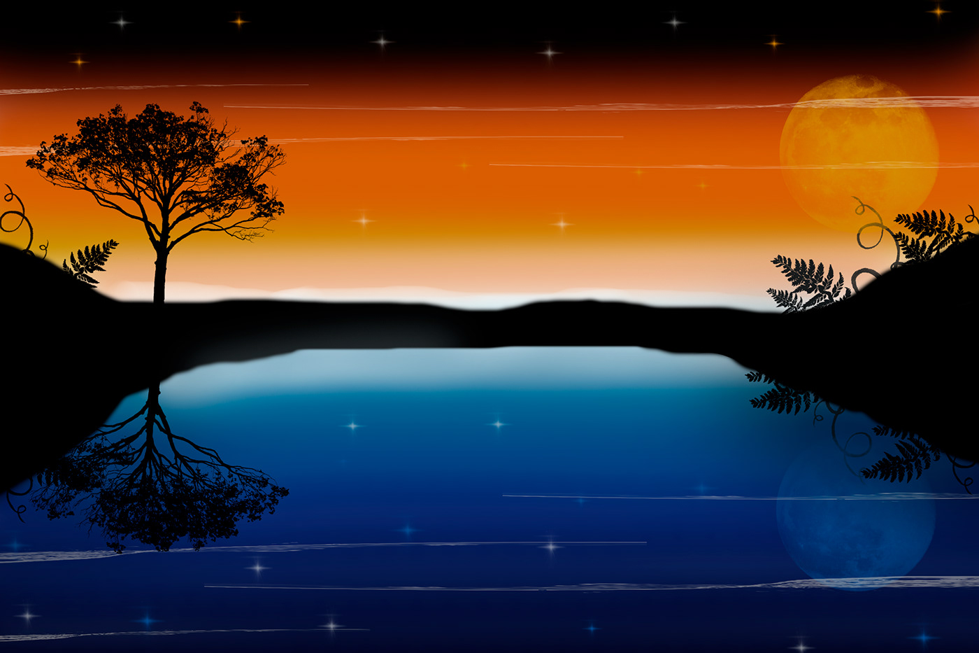 sunset Nature lake water Sun art digital illustration artwork digital painting digitalart