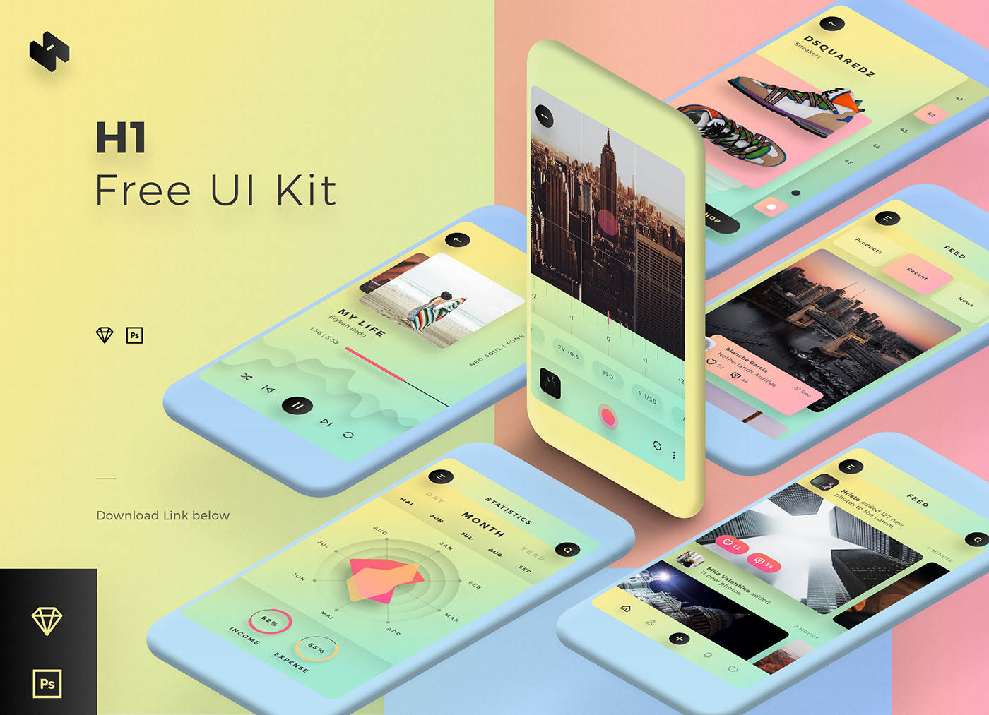 ux UI free ui kit freebie mobile app sketch photoshop categories