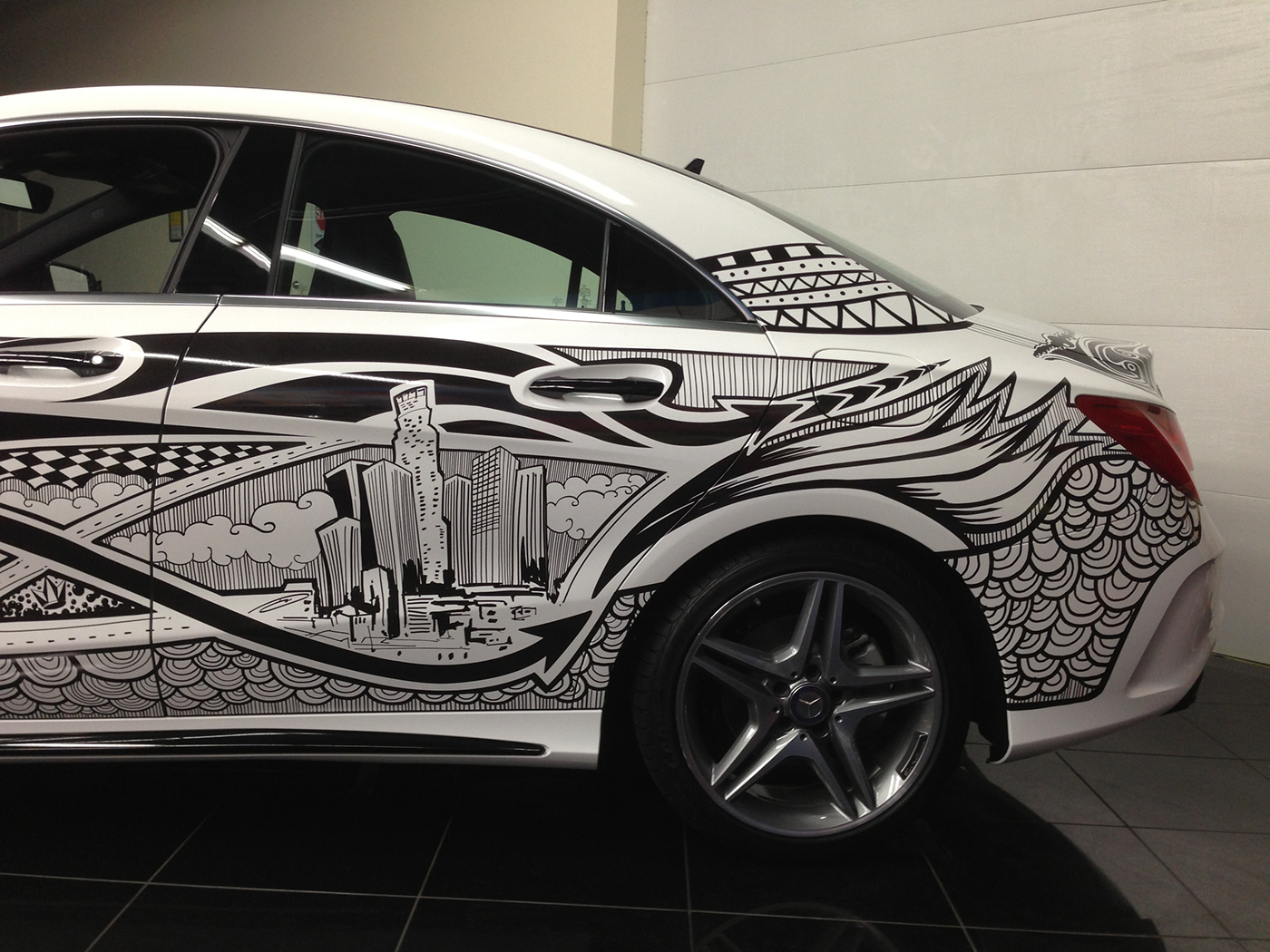art car Custom Car graphic design  mercedes Sharpie art Vehicle Graphics Vinyl Wrap