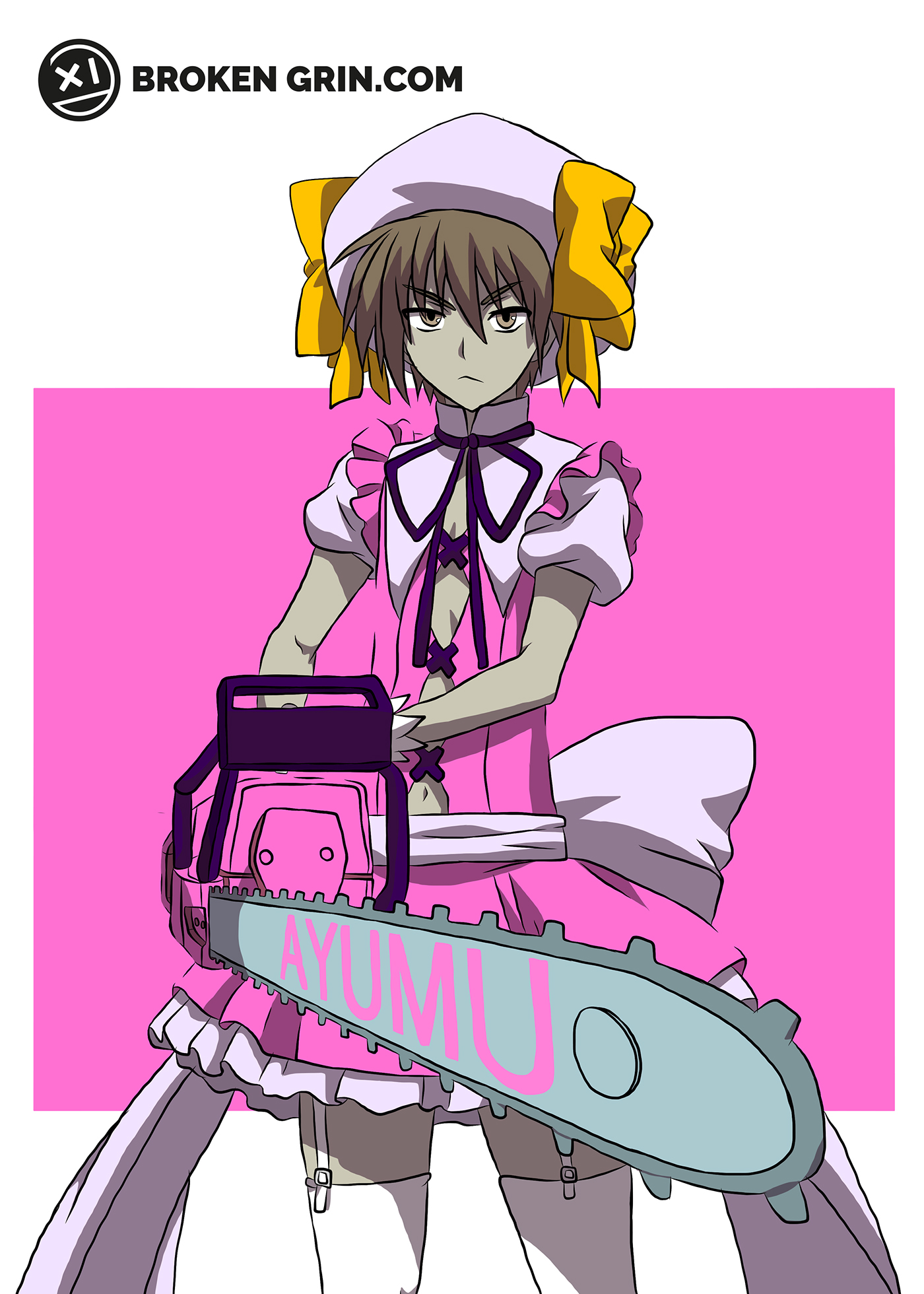 anime manga zombie ayumu pink chainsaw Magical girl Magic   ribbons dress cross dressing pop art fan otaku hat ILLUSTRATION  Drawing  Character artwork yellow Drag