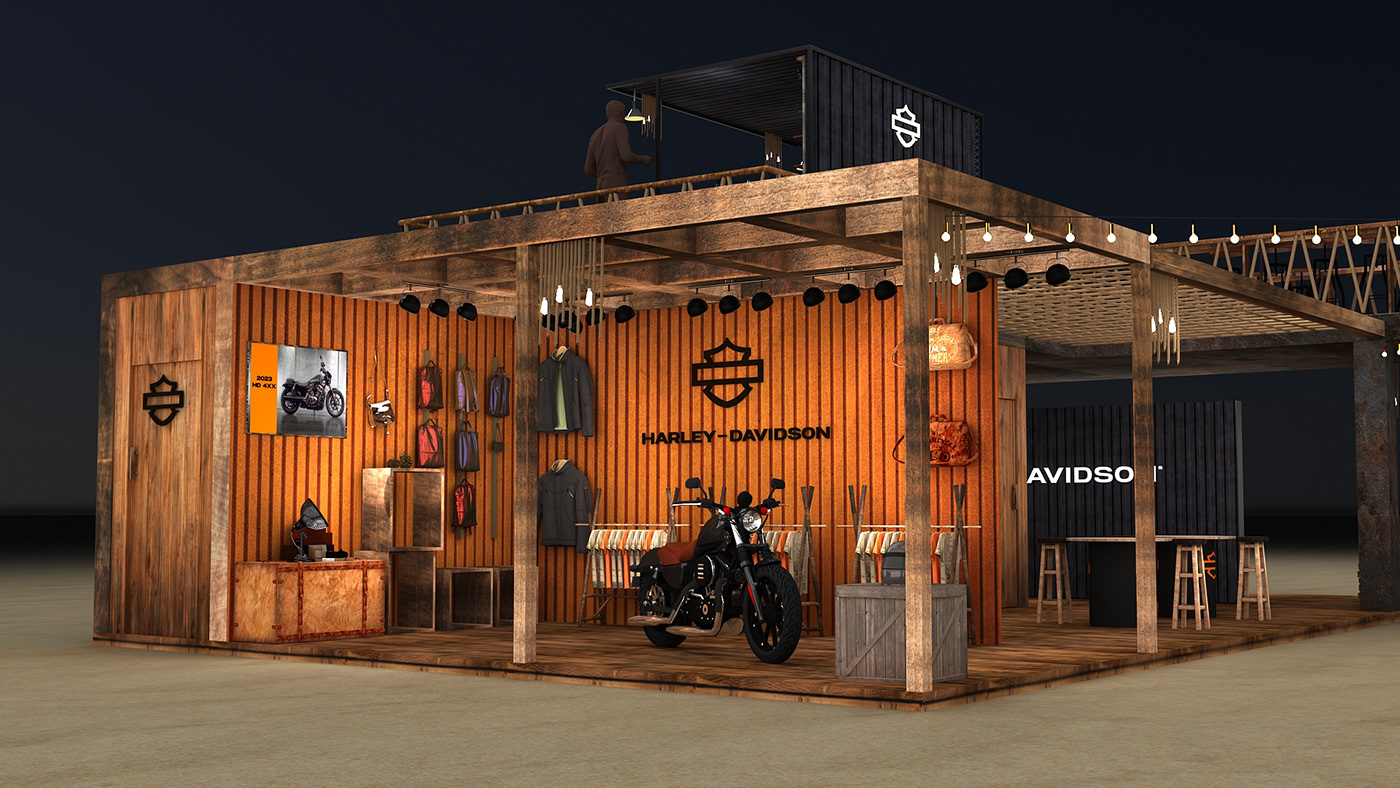 Harley Davidson Event Exhibition  Stand expo booth 3D architecture Harley Bike  Display Harley Event