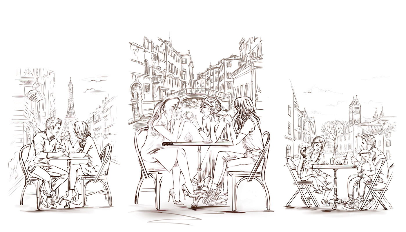 Cafe illustrations. A mini-journey - given that food is a means of learning about culture.