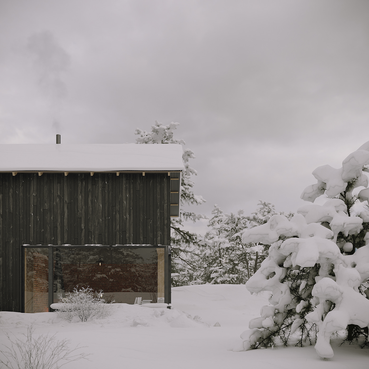 architecture archviz CGI exterior interior design  Render snow Villa visualization winter