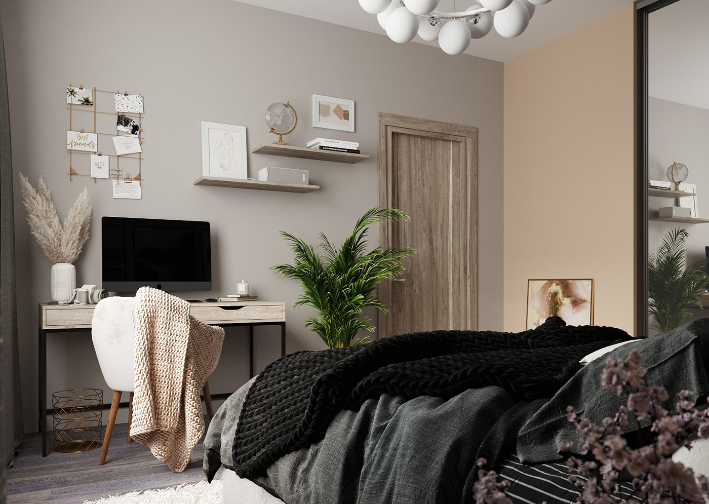 3dsmax bedroom design Interior Render Vizualization визуализация дизайн интерьер спальня