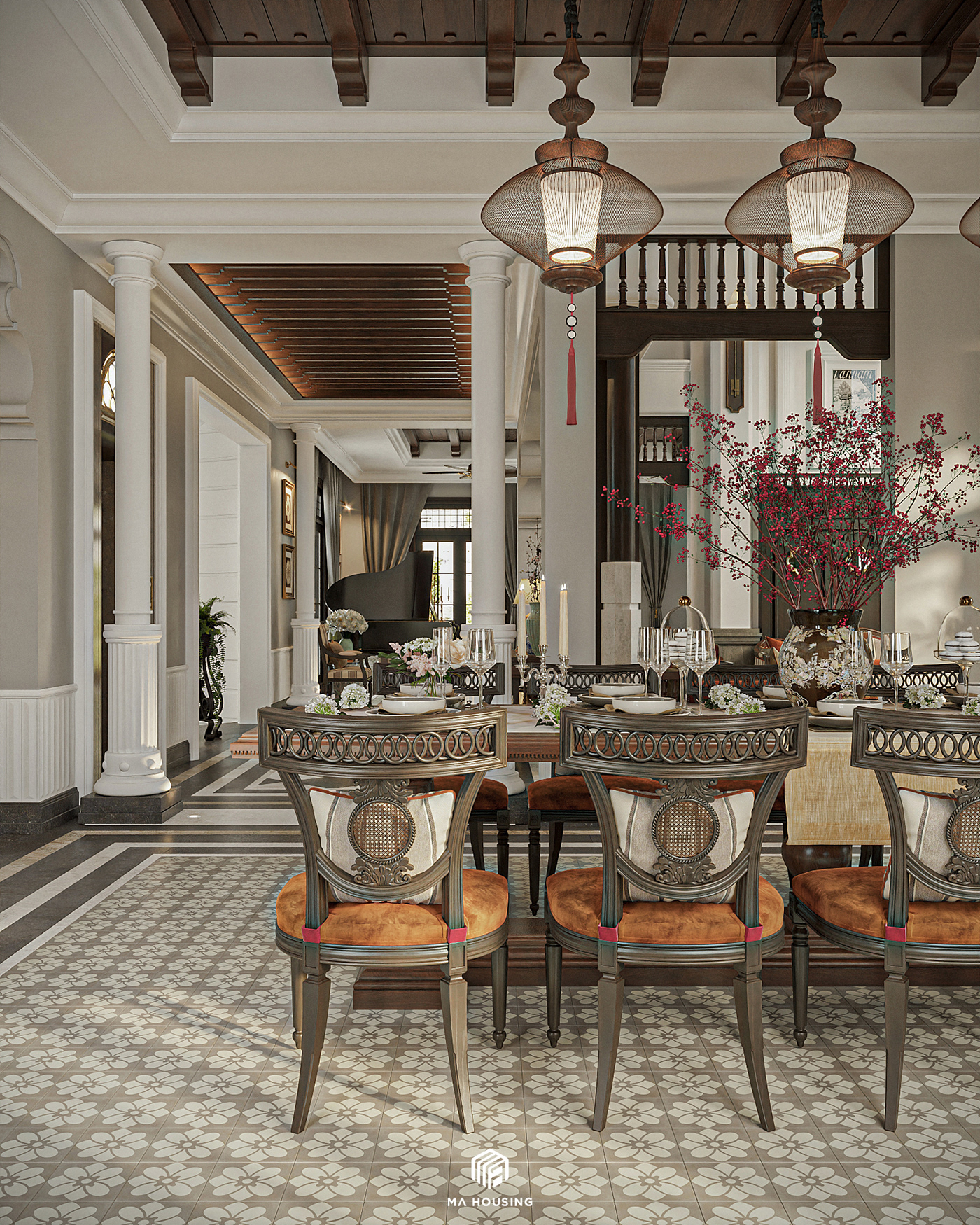 Villa 3D 3ds max corona CGI interior design  living room kitchen Interior visualization