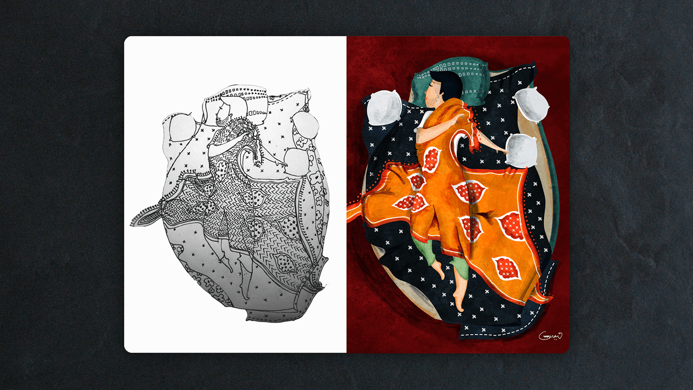 gaurav hablani portfolio illustrations sleeping art India bangalore Dreaming bed sheets matrices boy sleep Lucid Dream dream