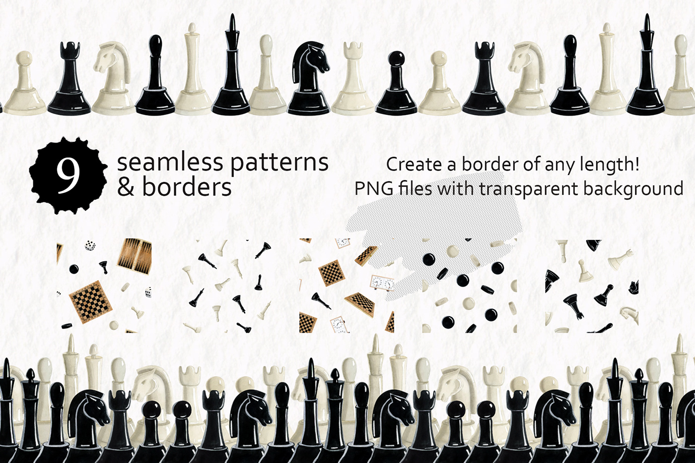 chess checkers Backgammon board game watercolor clipart ILLUSTRATION  pattern dice pieces