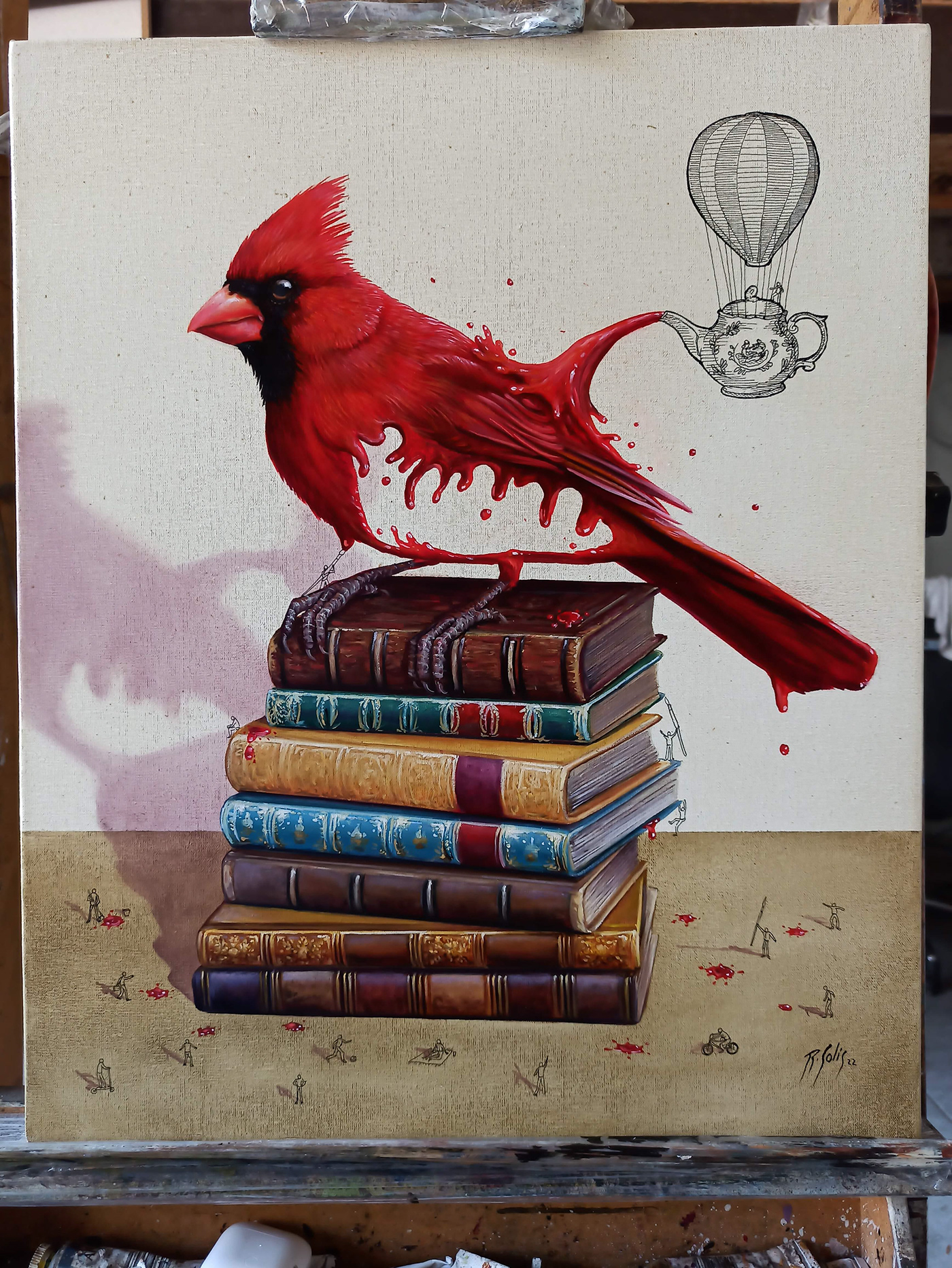 art cardinal painting   red