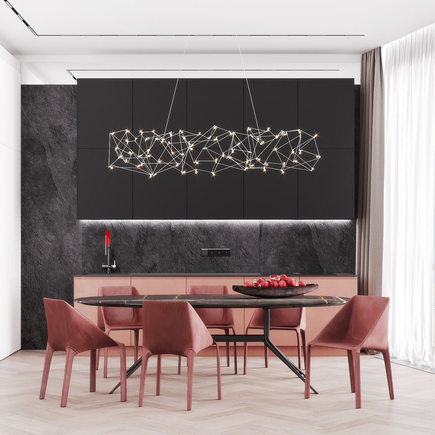 dining room interior design  kitchen Minimalism modern red