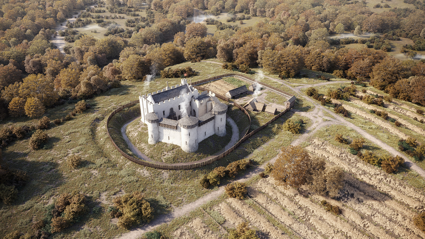 Aerial archaeology Castle digital historical Landscape medieval reconstruction heritage history