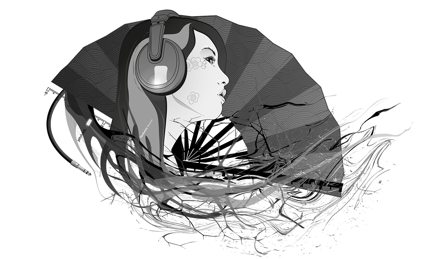 listen music vector Illustrator calm headphone girl