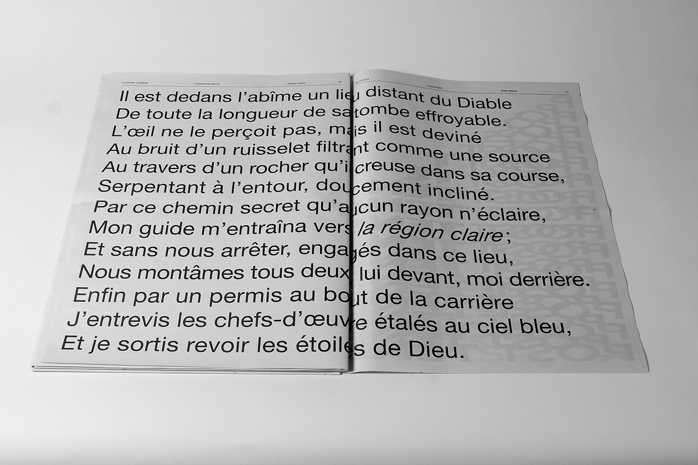 newspaper journal geneve Geneva graphic design la divine comédie L'enfer de Dante typo Typographie cfpaa diplôme graphisme edition