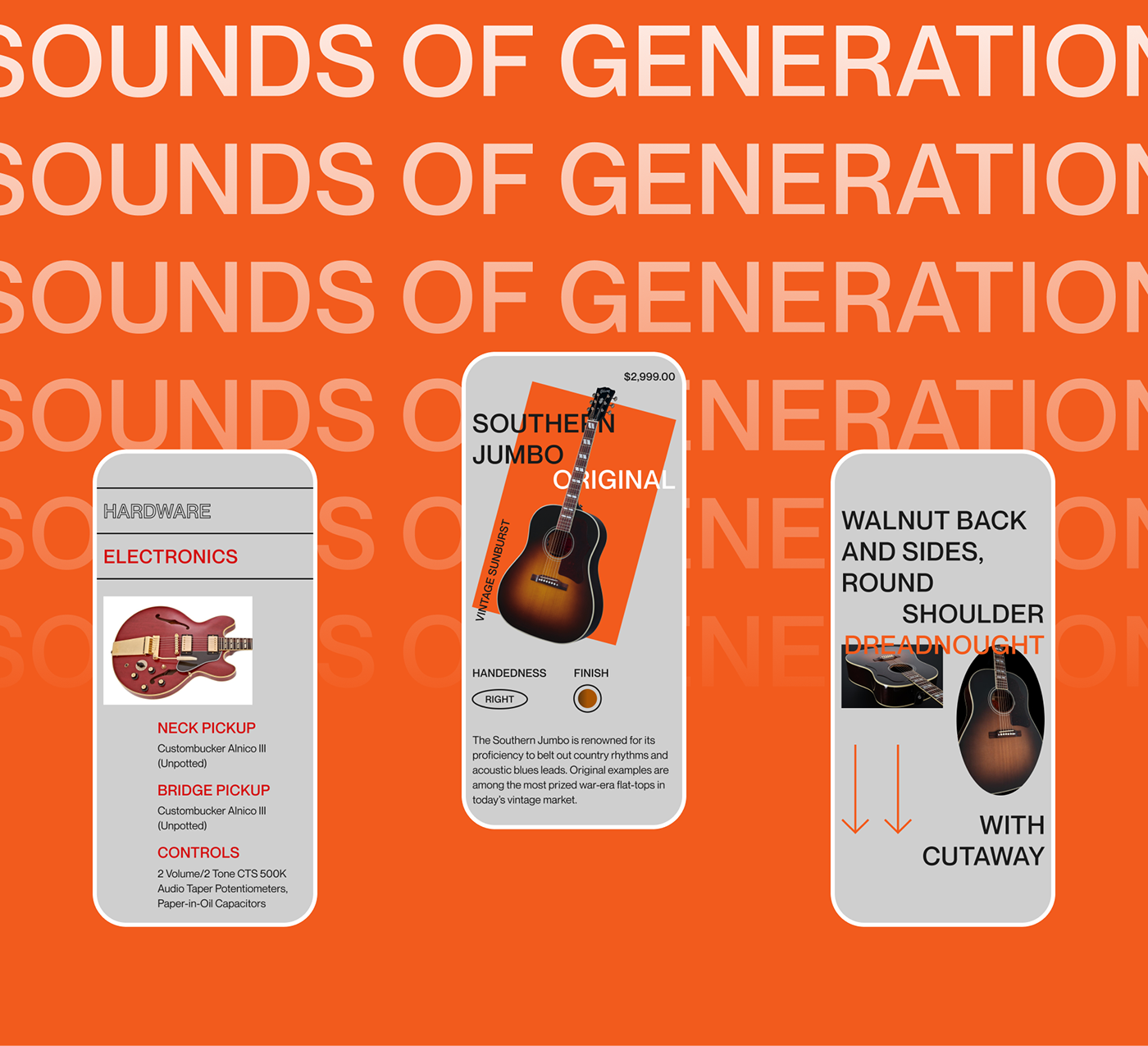 black Ecommerce Gibson guitar music typography   Webdesign